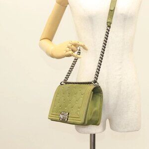 CHANEL Chain Matelasse Boy Chanel Shoulder Bag Suede Green CC Auth 130248